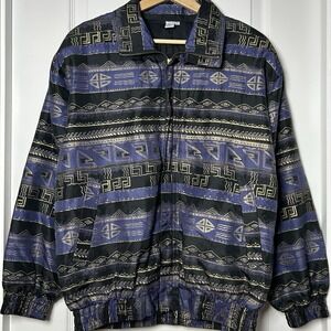 Fuda International Vintage‎ 90s 100% Silk Geometric Tribal Print Bomber Jacket